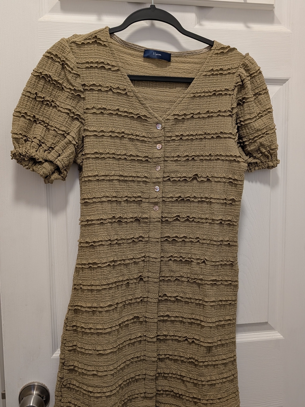 Olive Textured Ruffle Button-Front Dress